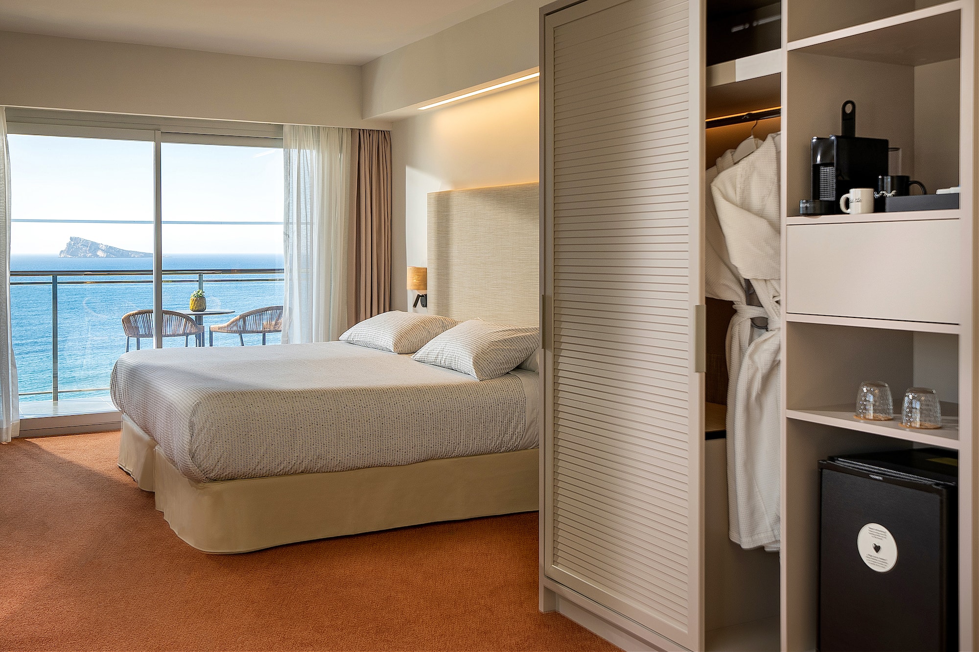 a room with a bed and a closet