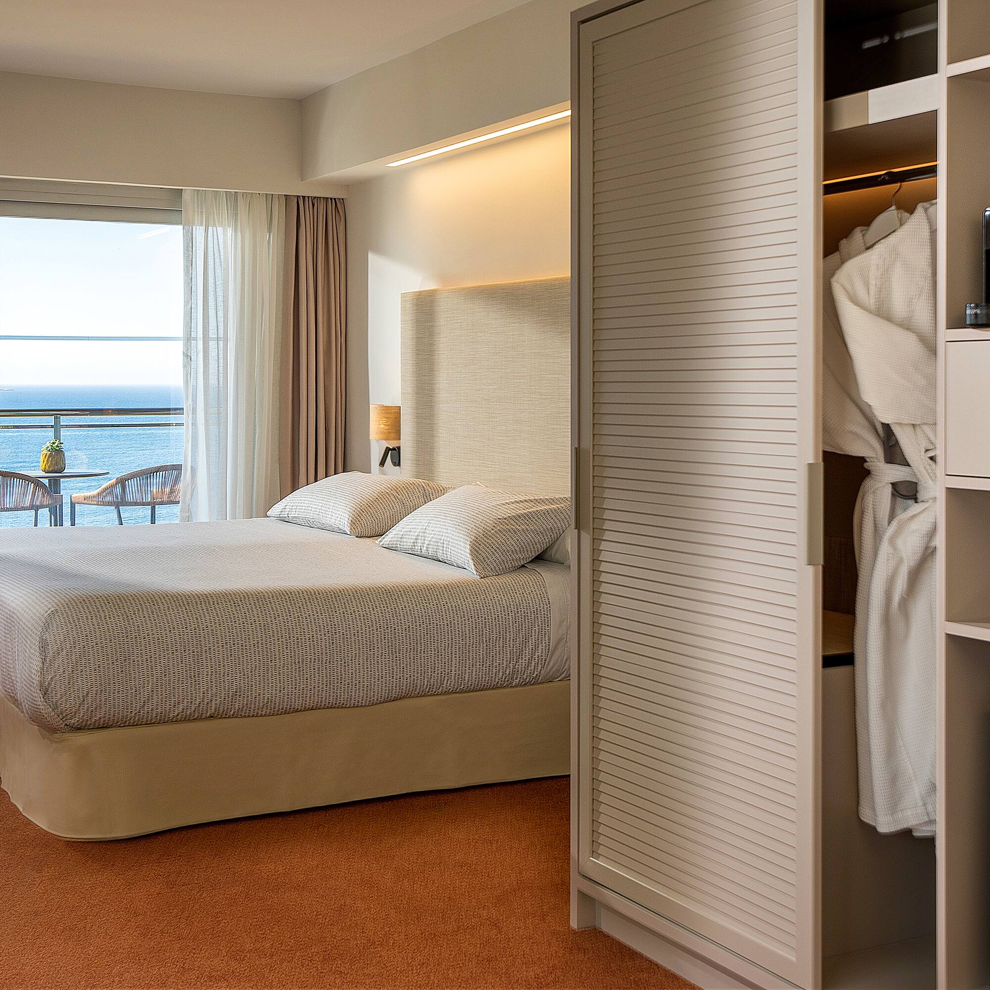 a room with a bed and a closet