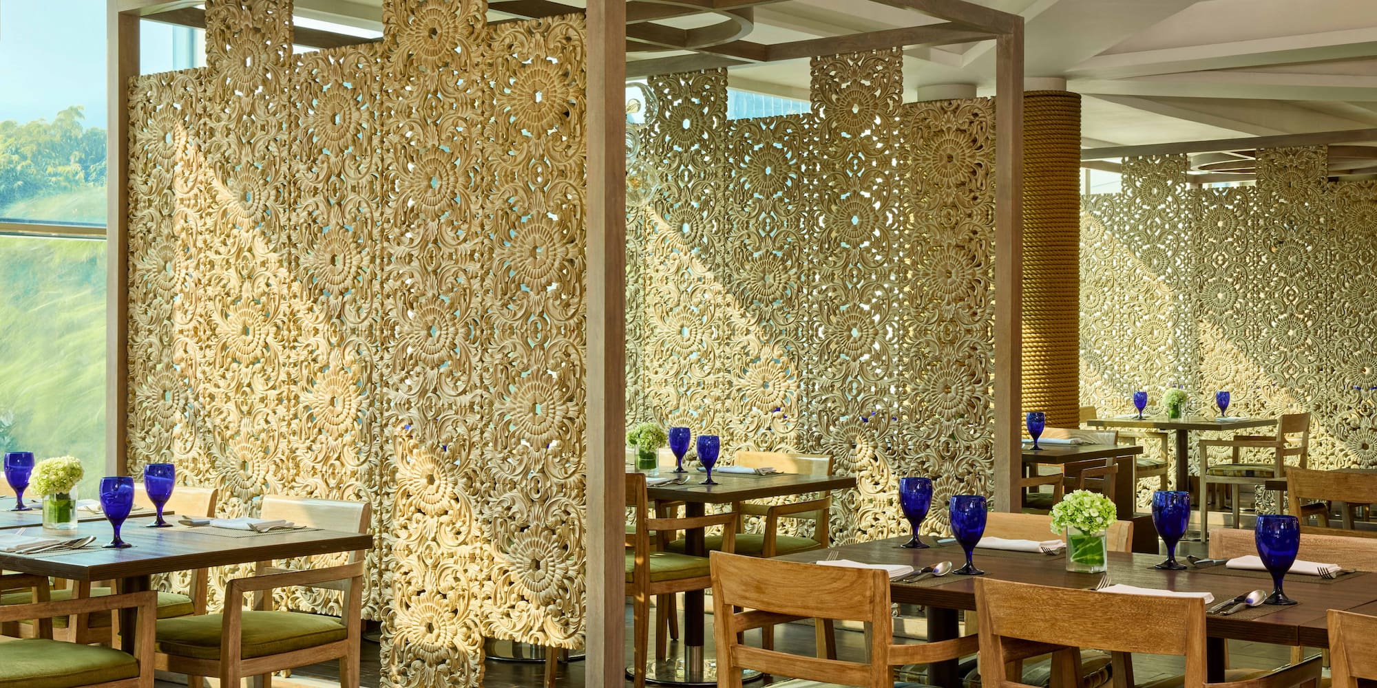 a room with tables and chairs