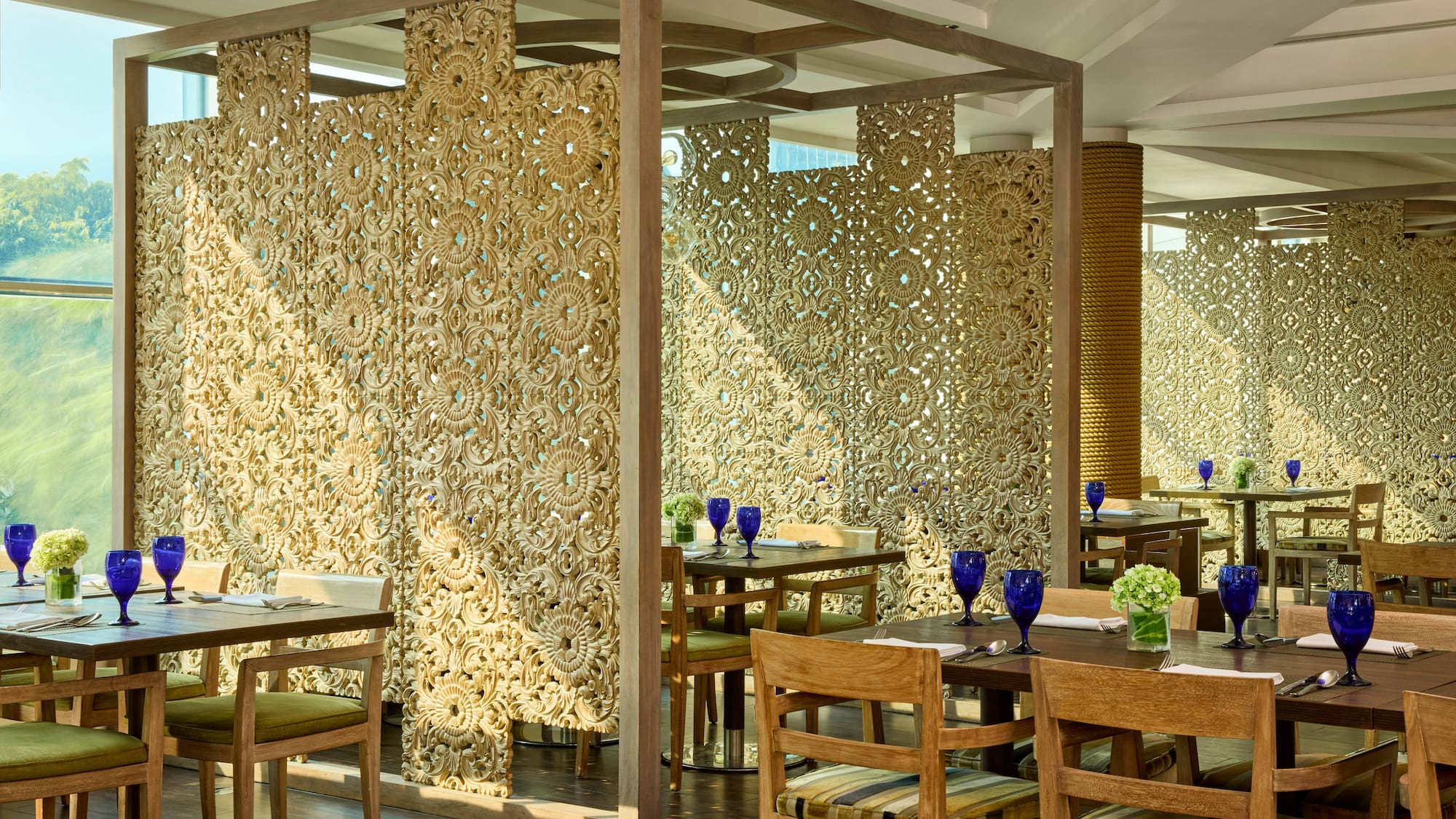 a room with tables and chairs