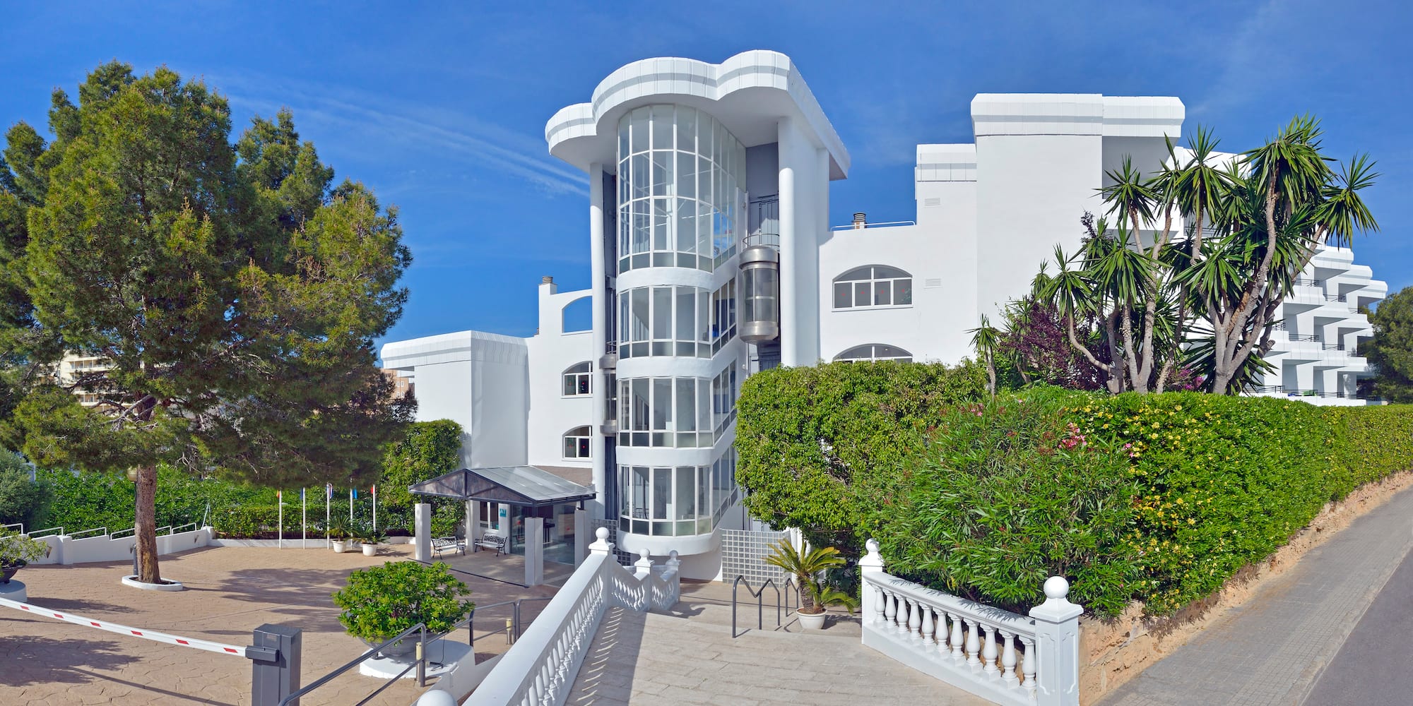 a white building with a staircase