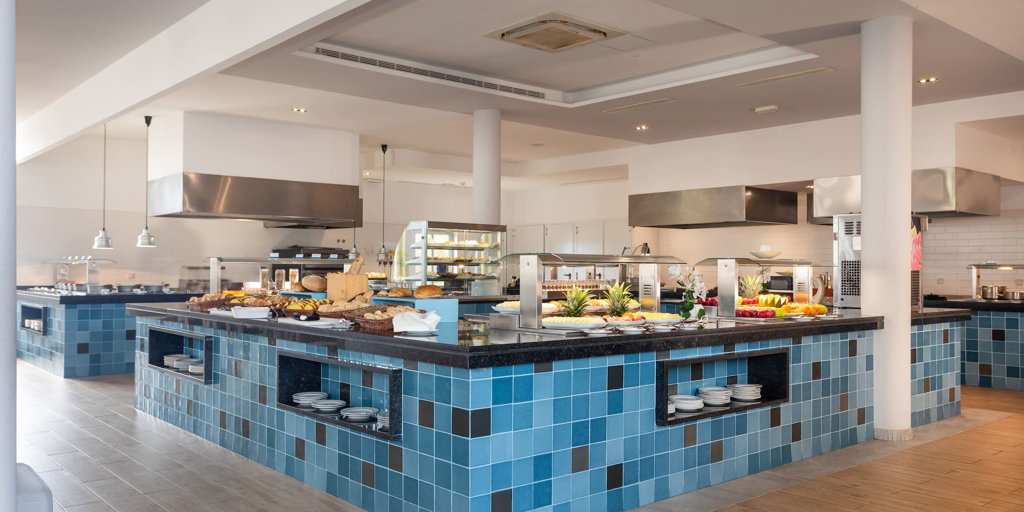 a kitchen with food on the counter