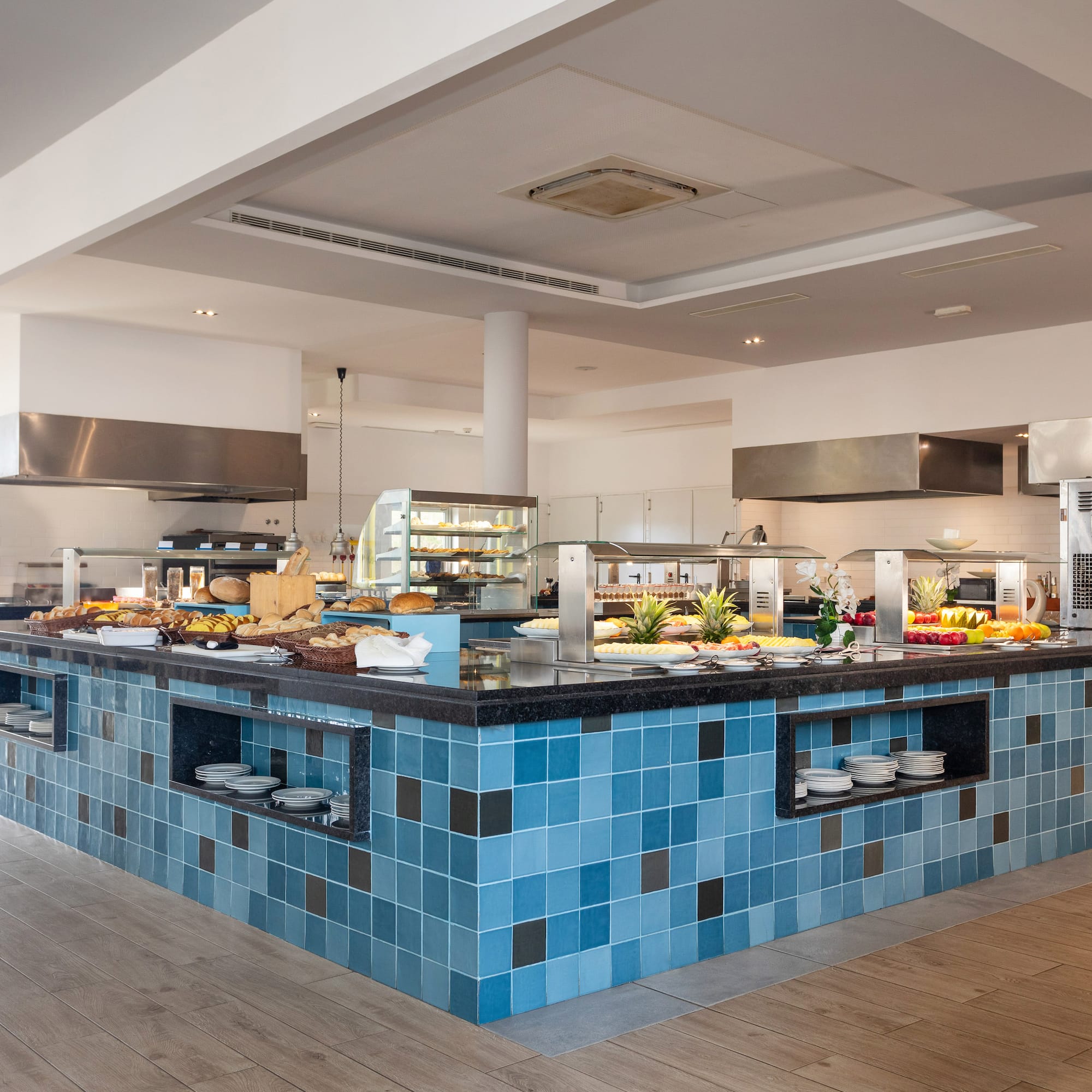 a kitchen with food on the counter