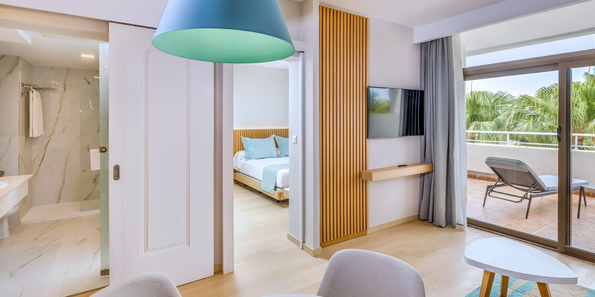 a room with a bed and a table