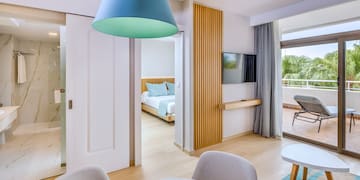 a room with a bed and a table