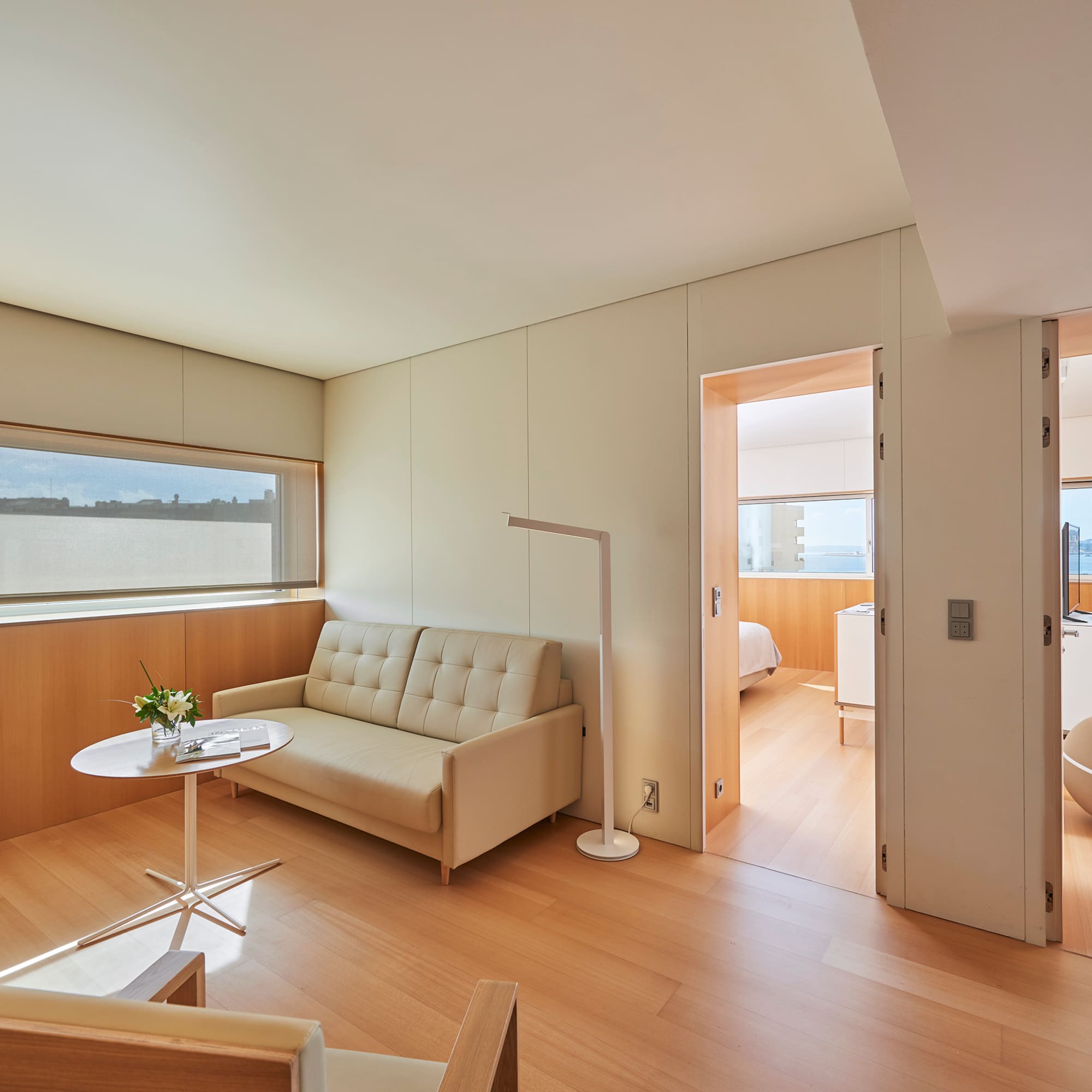 a room with a couch and a table