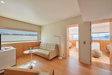 a room with a couch and a table