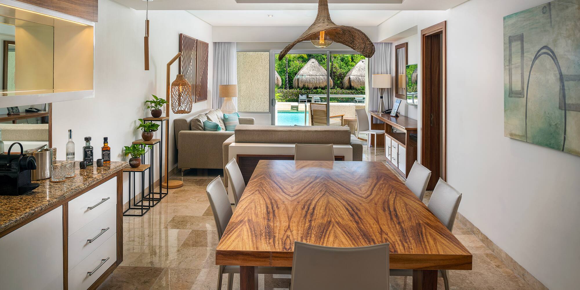 a dining table in a room