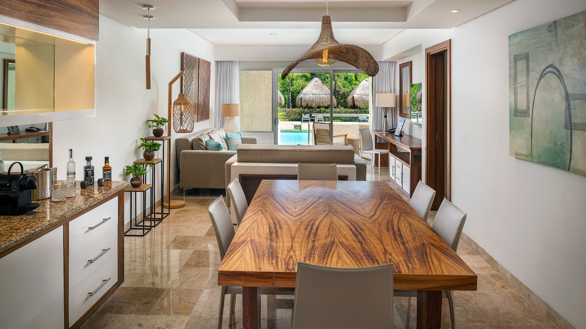 a dining table in a room