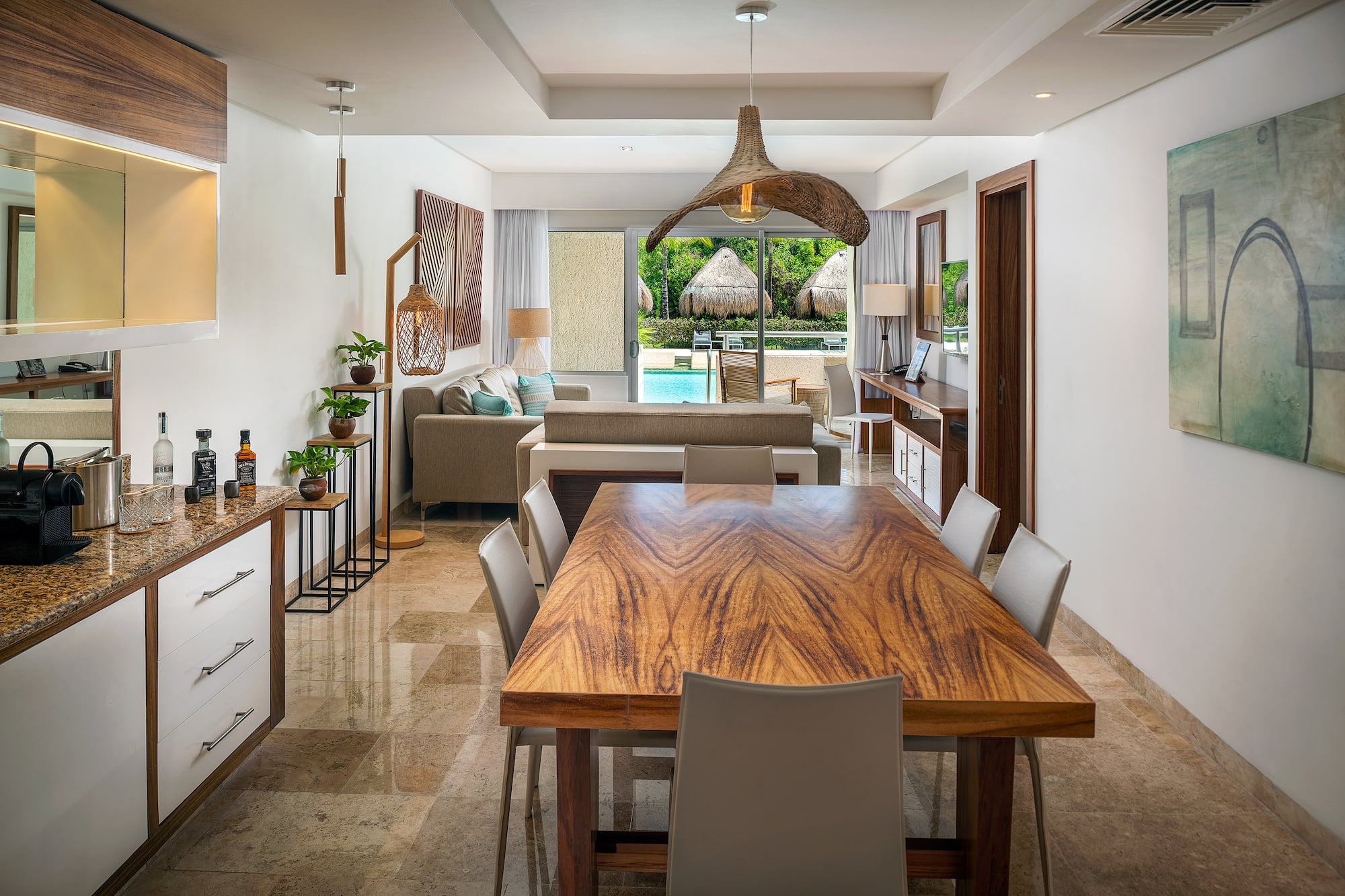 a dining table in a room