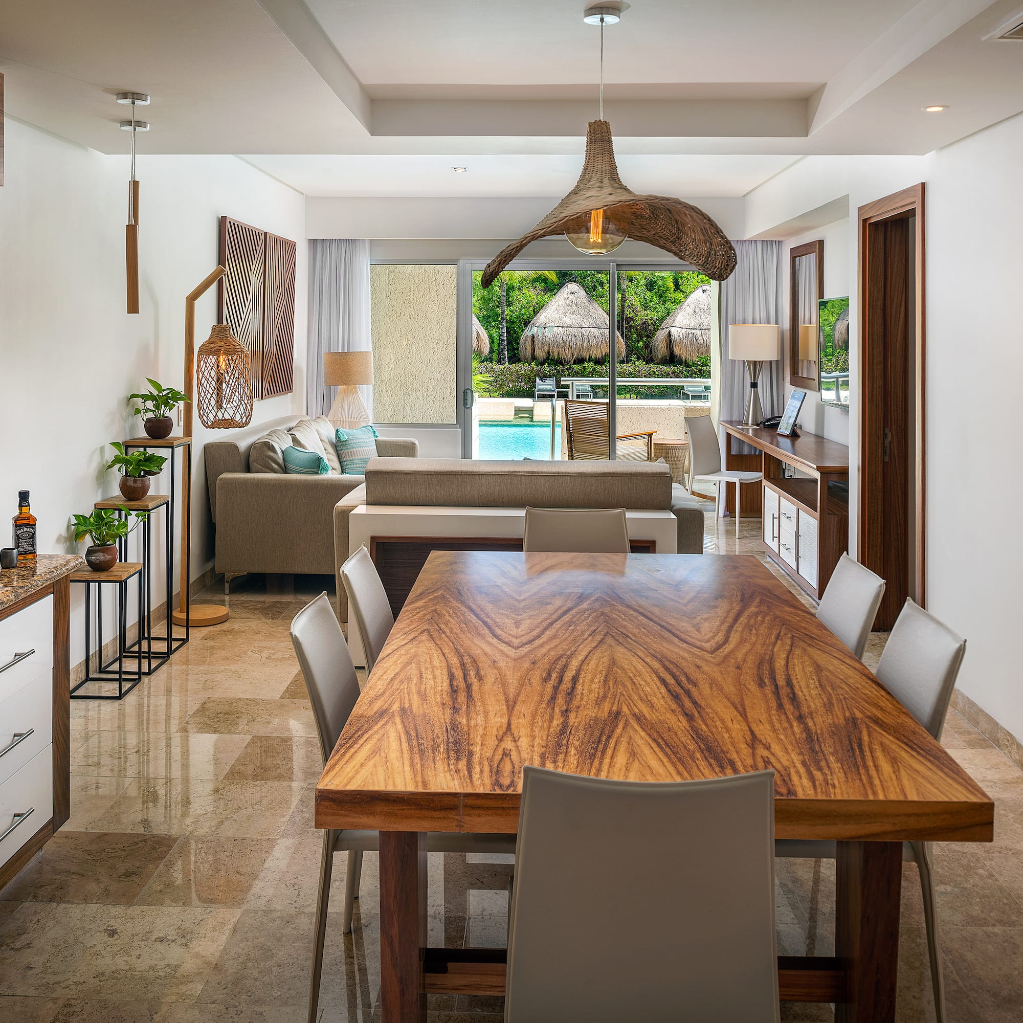 a dining table in a room