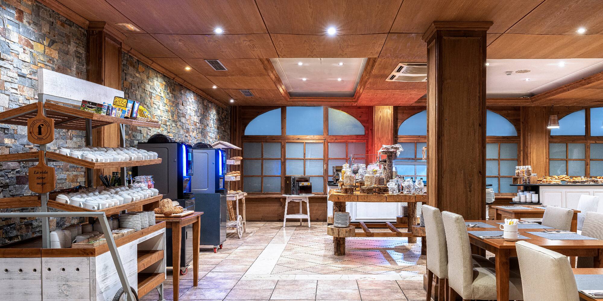 a room with a table and chairs