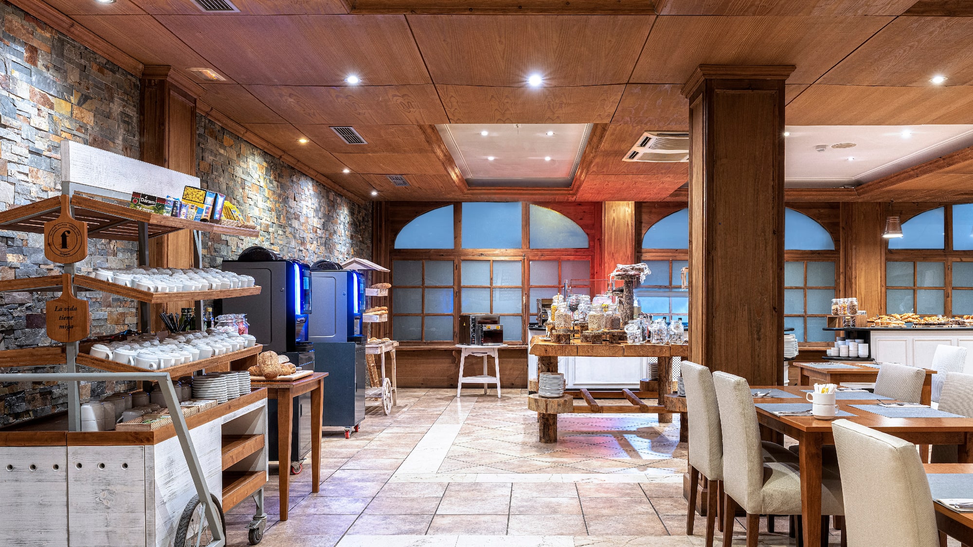 a room with a table and chairs