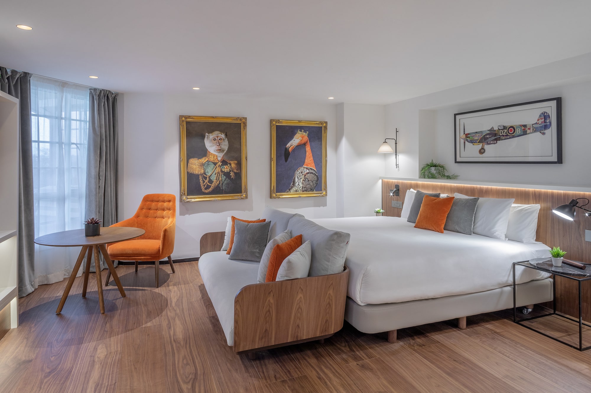 a room with a bed and a chair