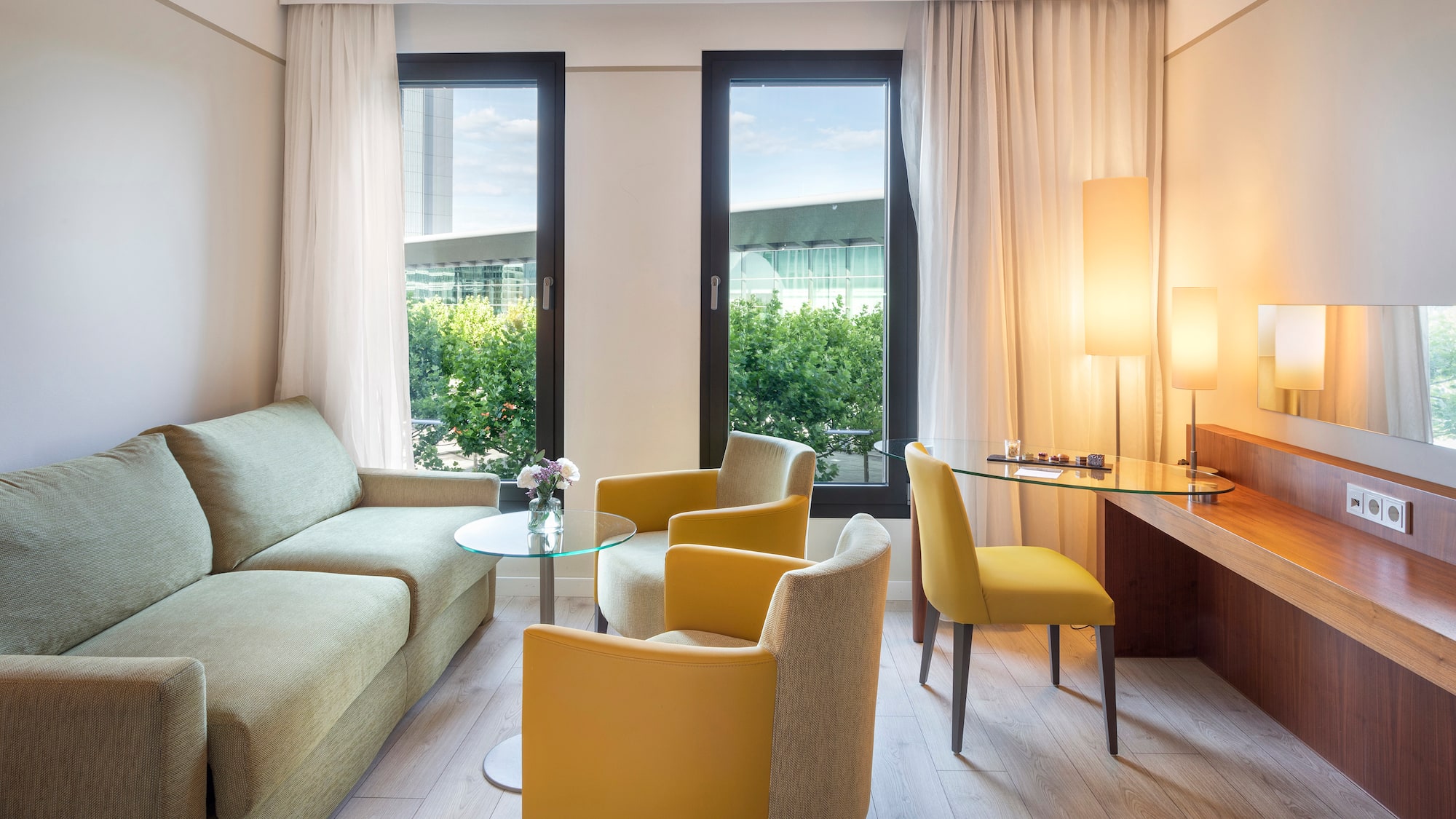 a room with a couch and a table