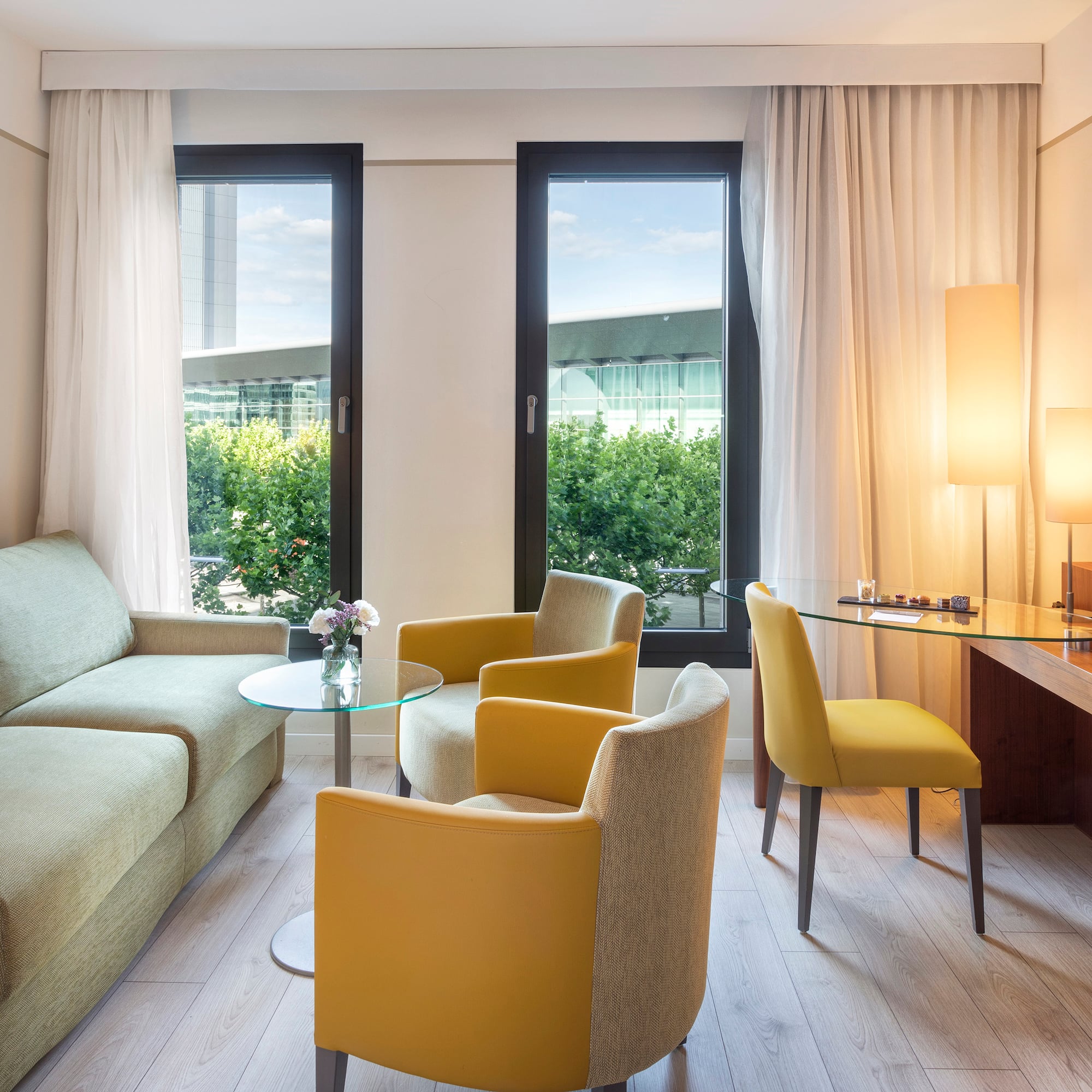 a room with a couch and a table