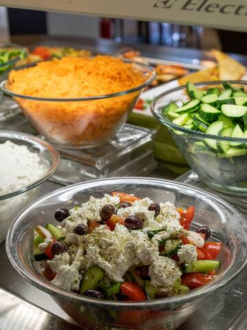 a group of bowls of food