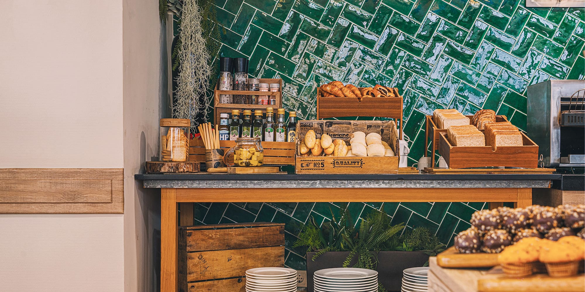 a counter with food on it