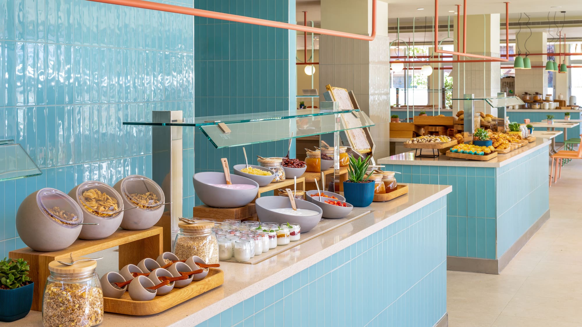 a buffet with different types of food