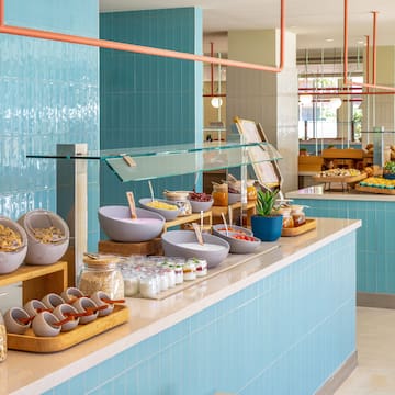 a buffet with different types of food