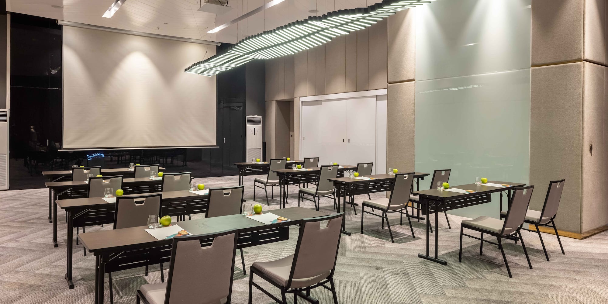 a room with tables and chairs