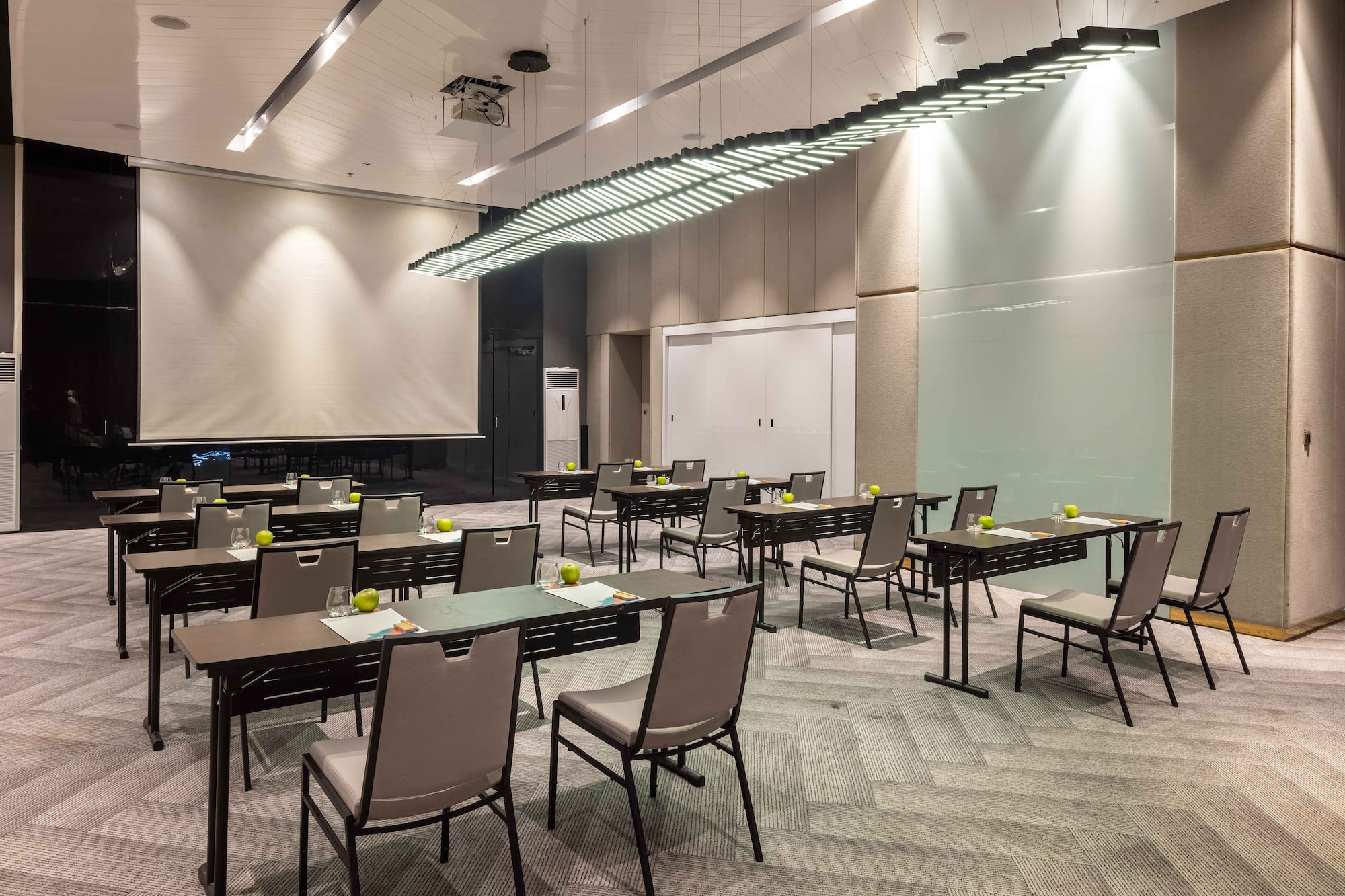 a room with tables and chairs
