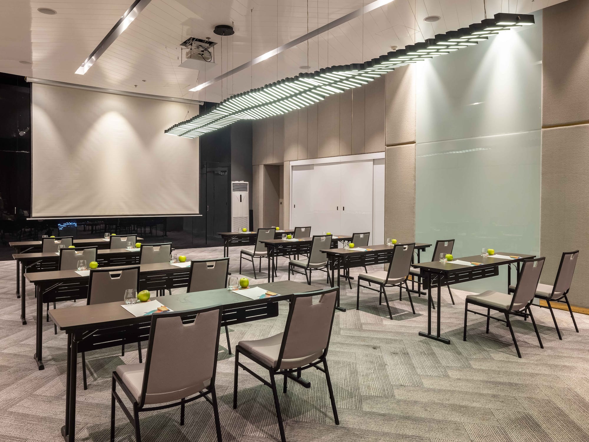 a room with tables and chairs