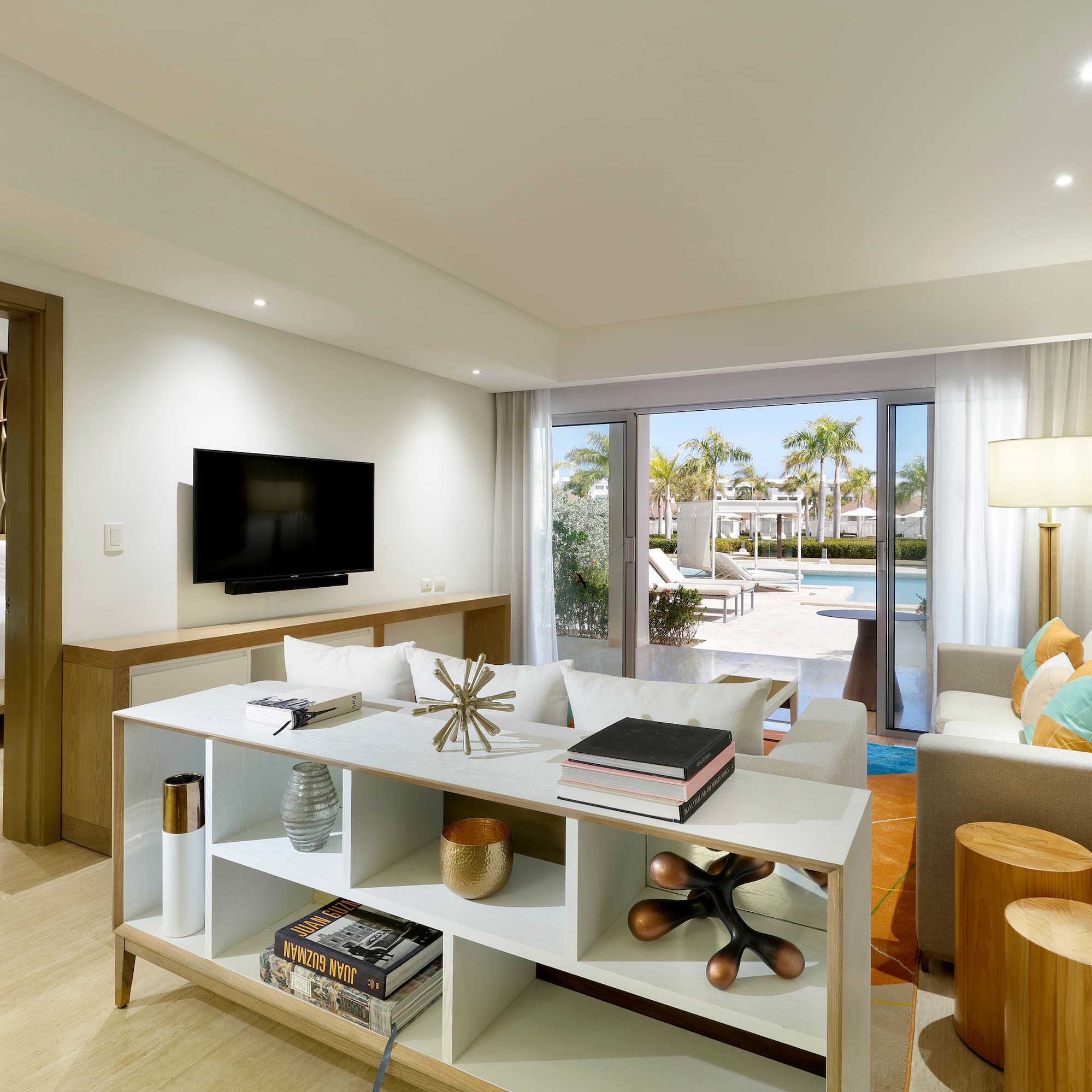 a living room with a tv and a couch