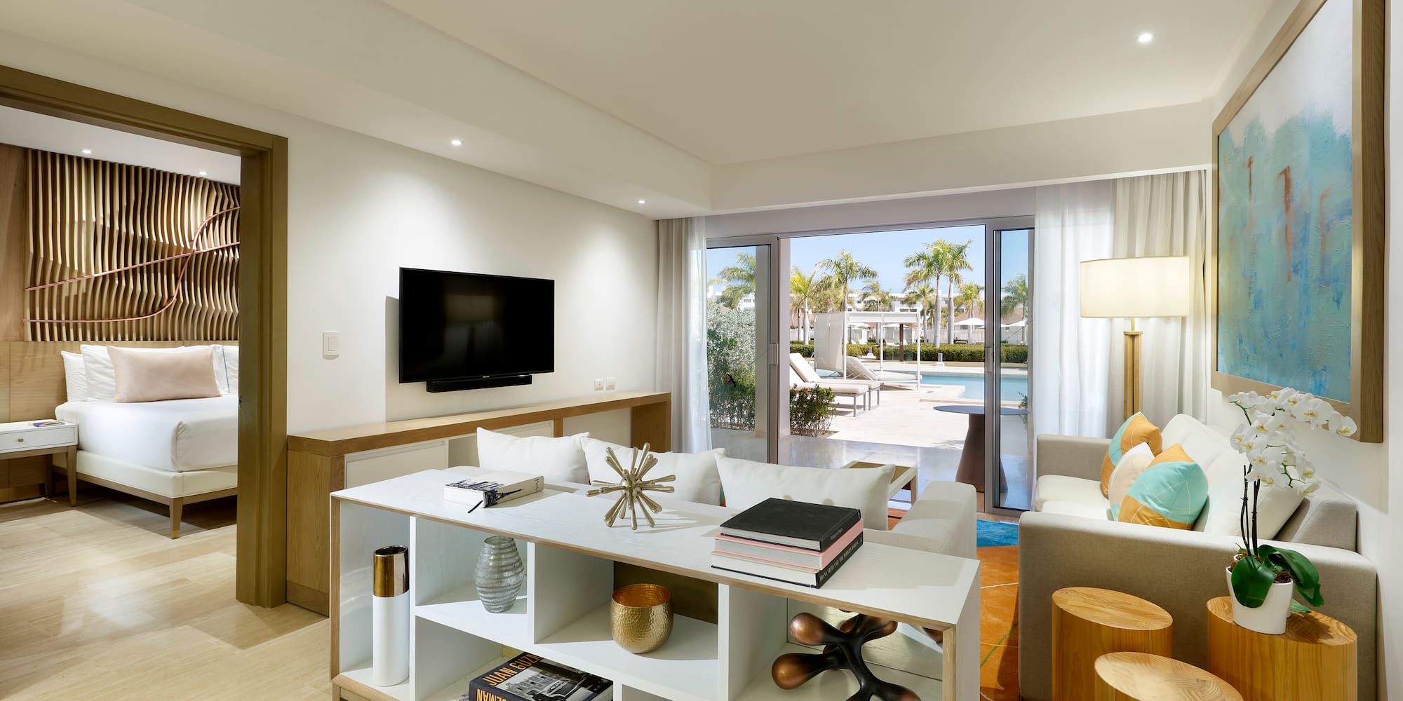 a living room with a tv and a couch