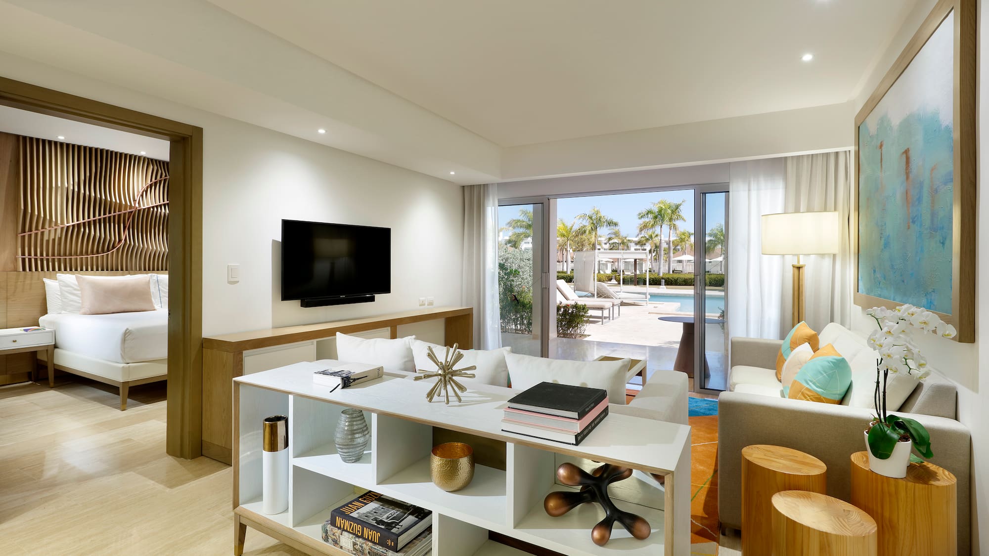 a living room with a tv and a couch