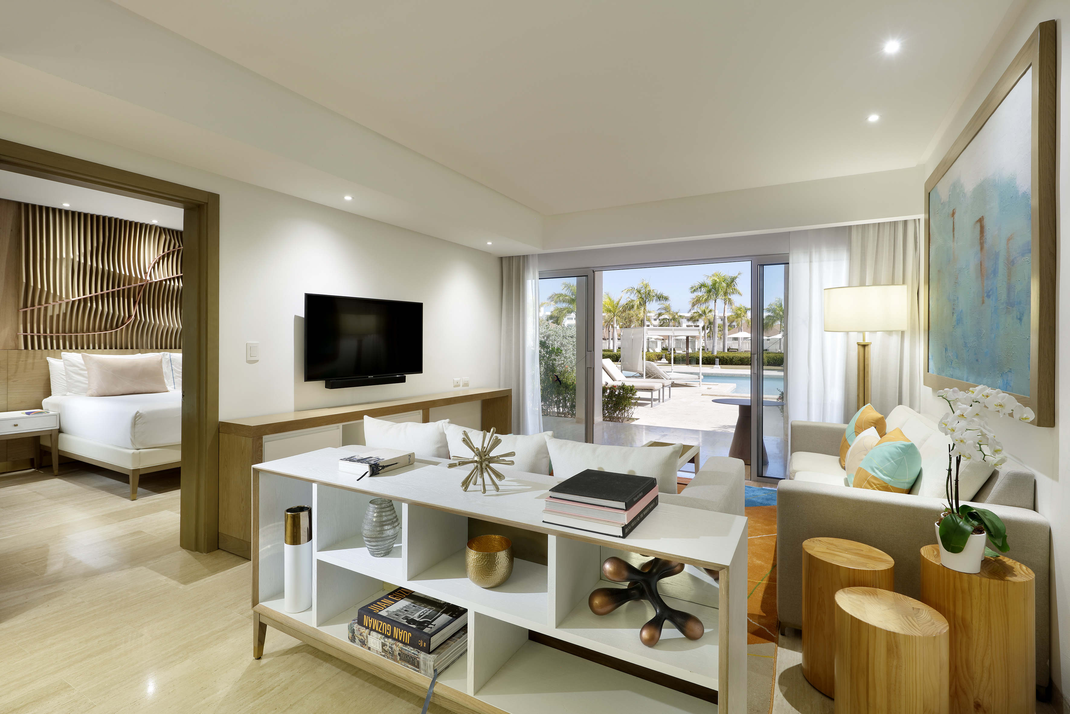 a living room with a tv and a couch