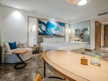 a room with a bed and a table