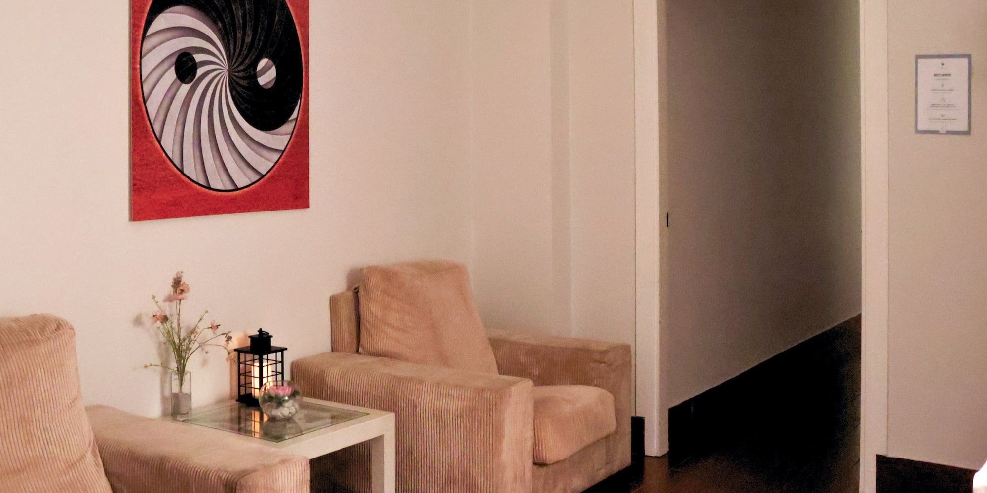 a living room with a couch and a table