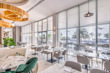 a room with tables and chairs