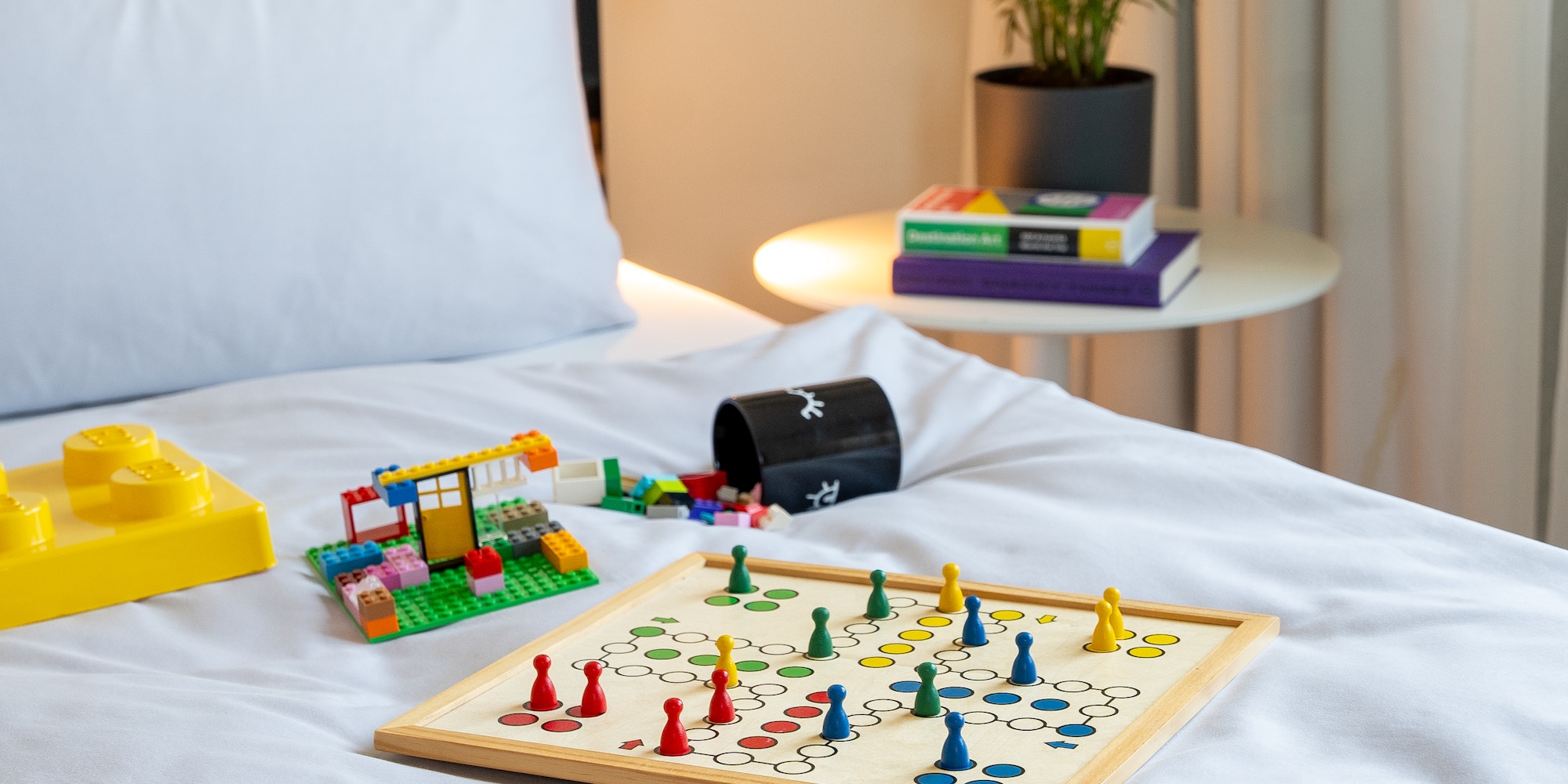 a board game on a bed