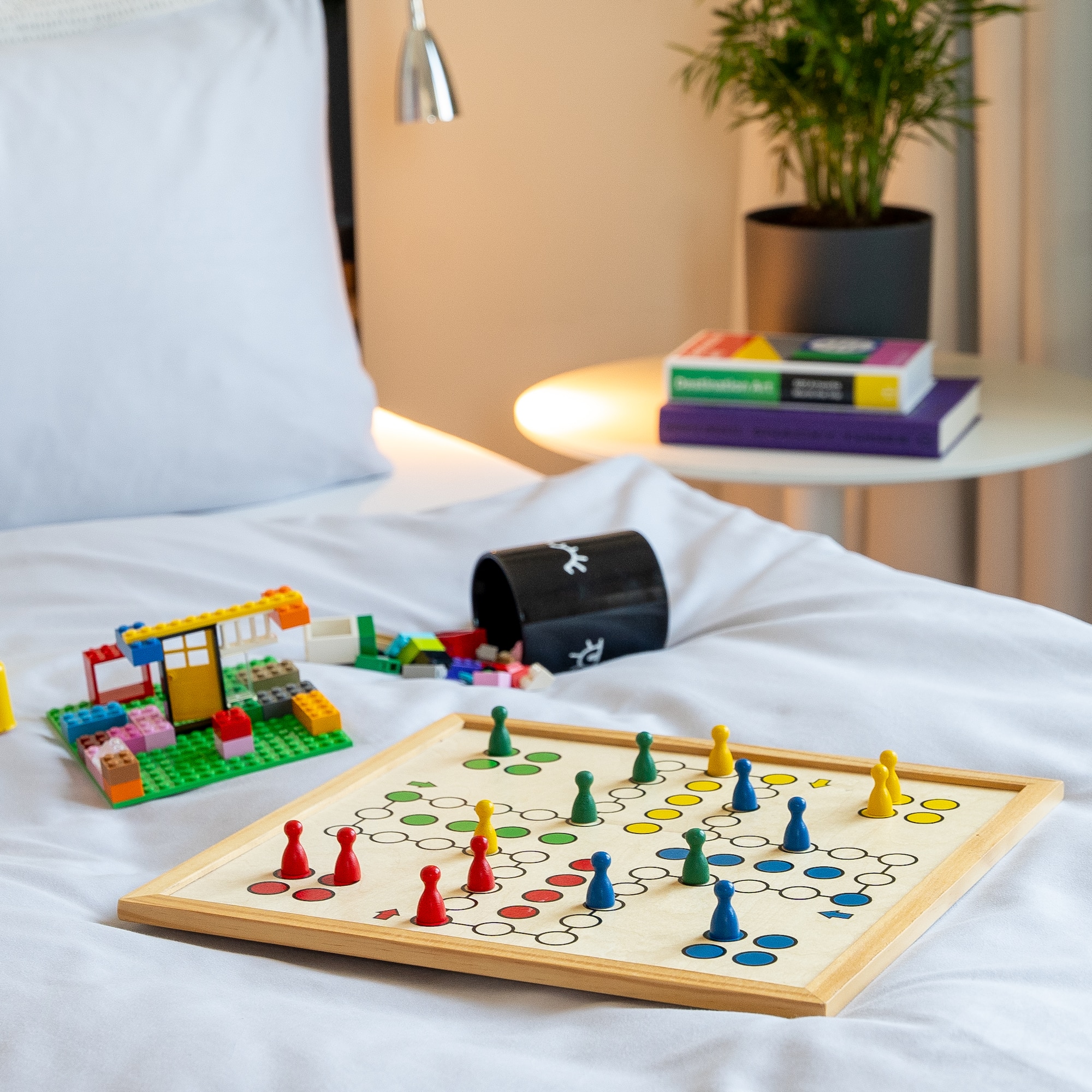 a board game on a bed