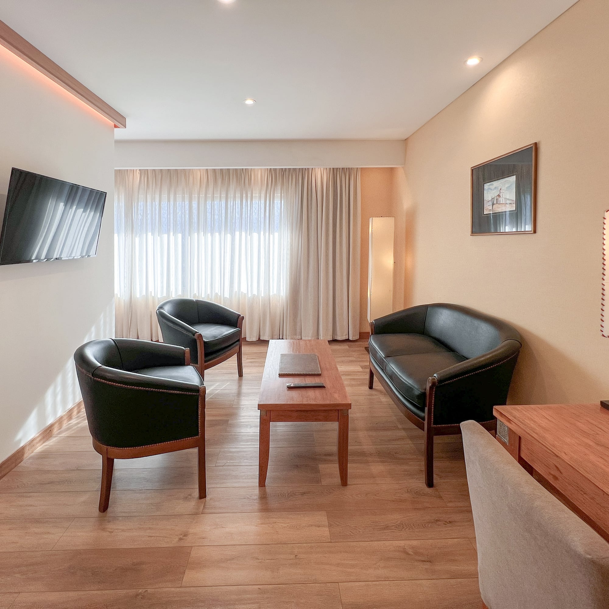 a room with a couch and a table