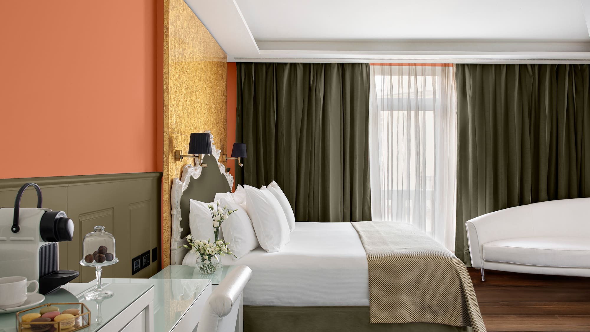 a room with a bed and a desk