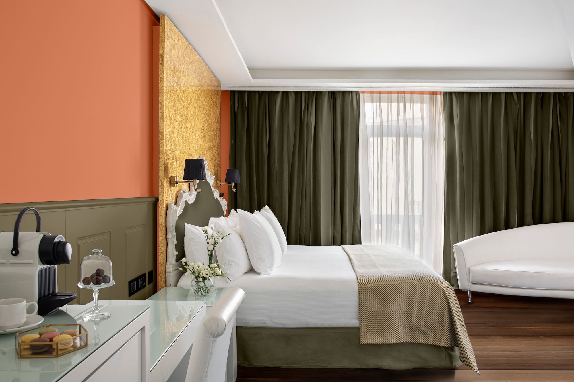 a room with a bed and a desk