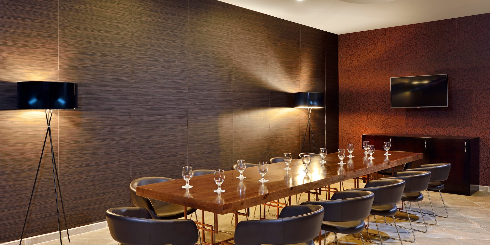 a room with a table and chairs