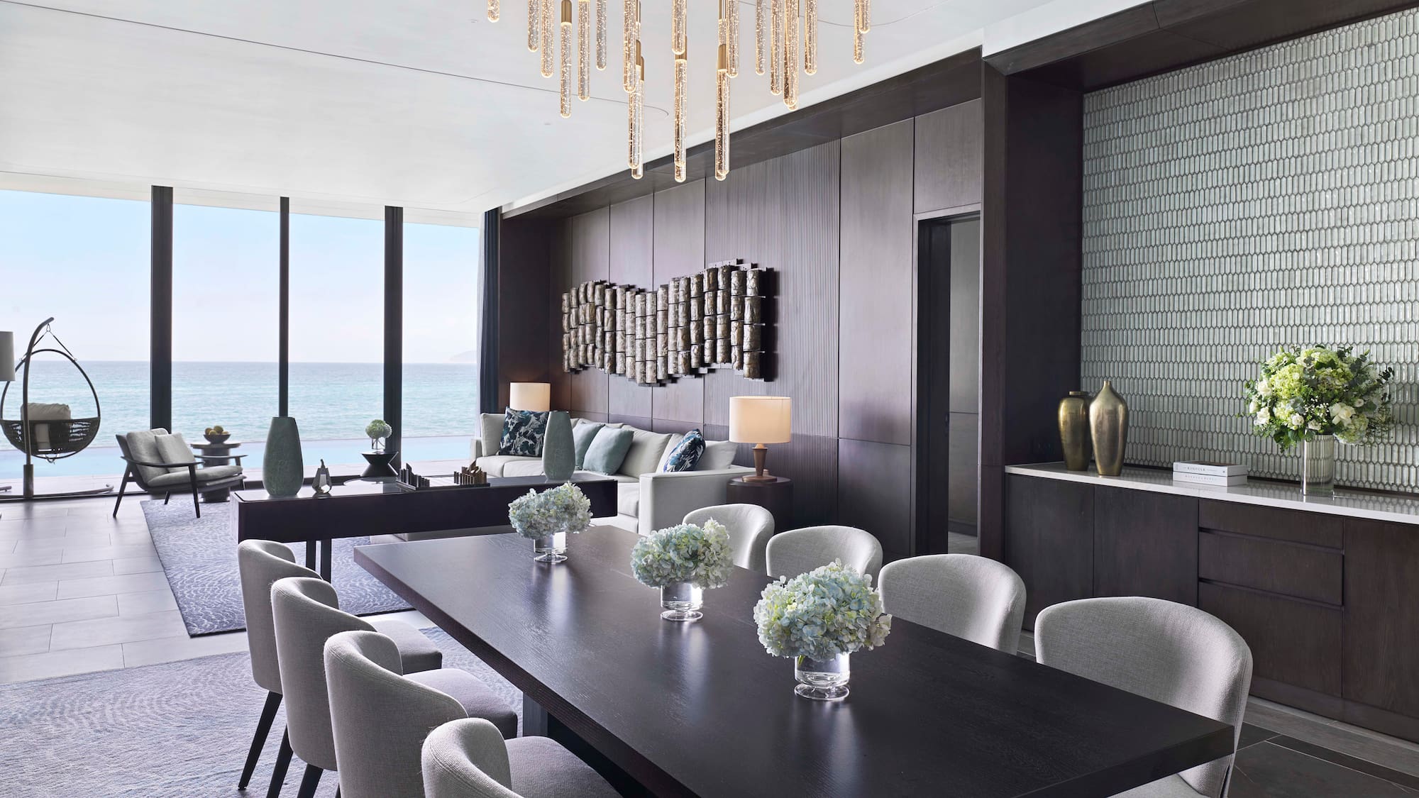 a room with a table and chairs