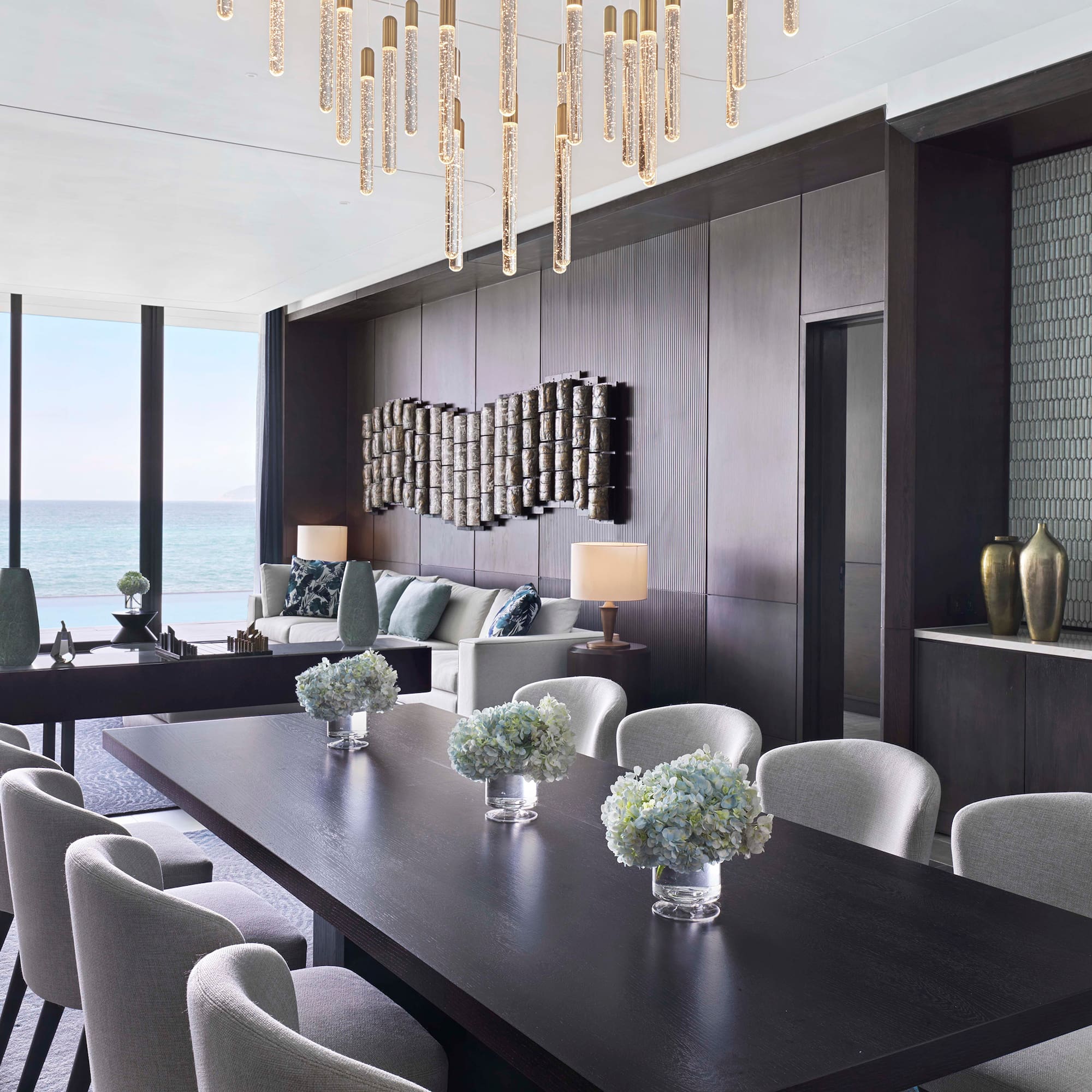 a room with a table and chairs