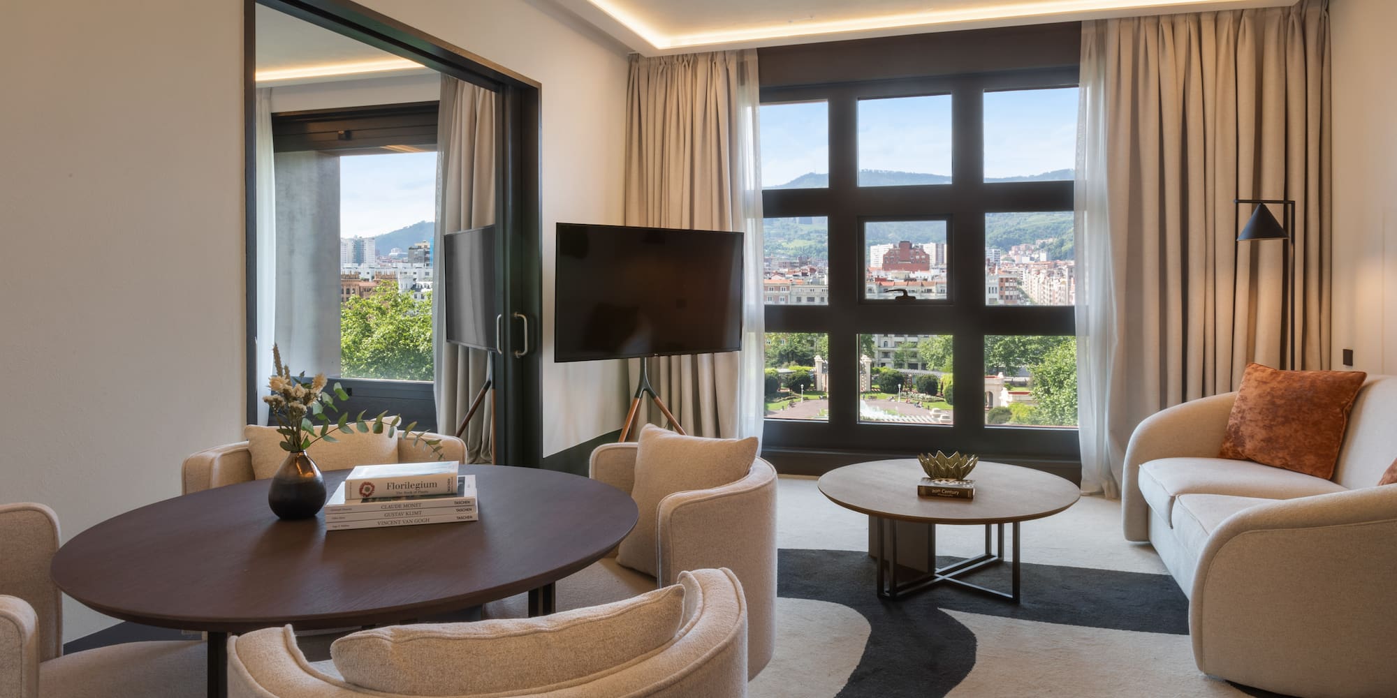 a room with a television and a couch