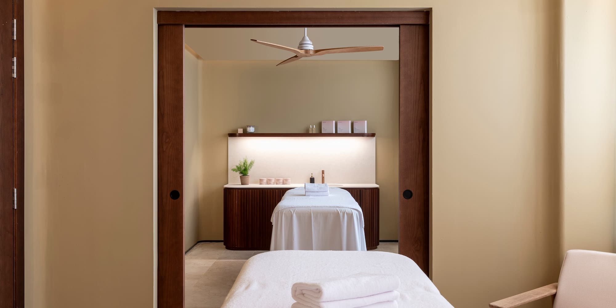 a massage table in a room