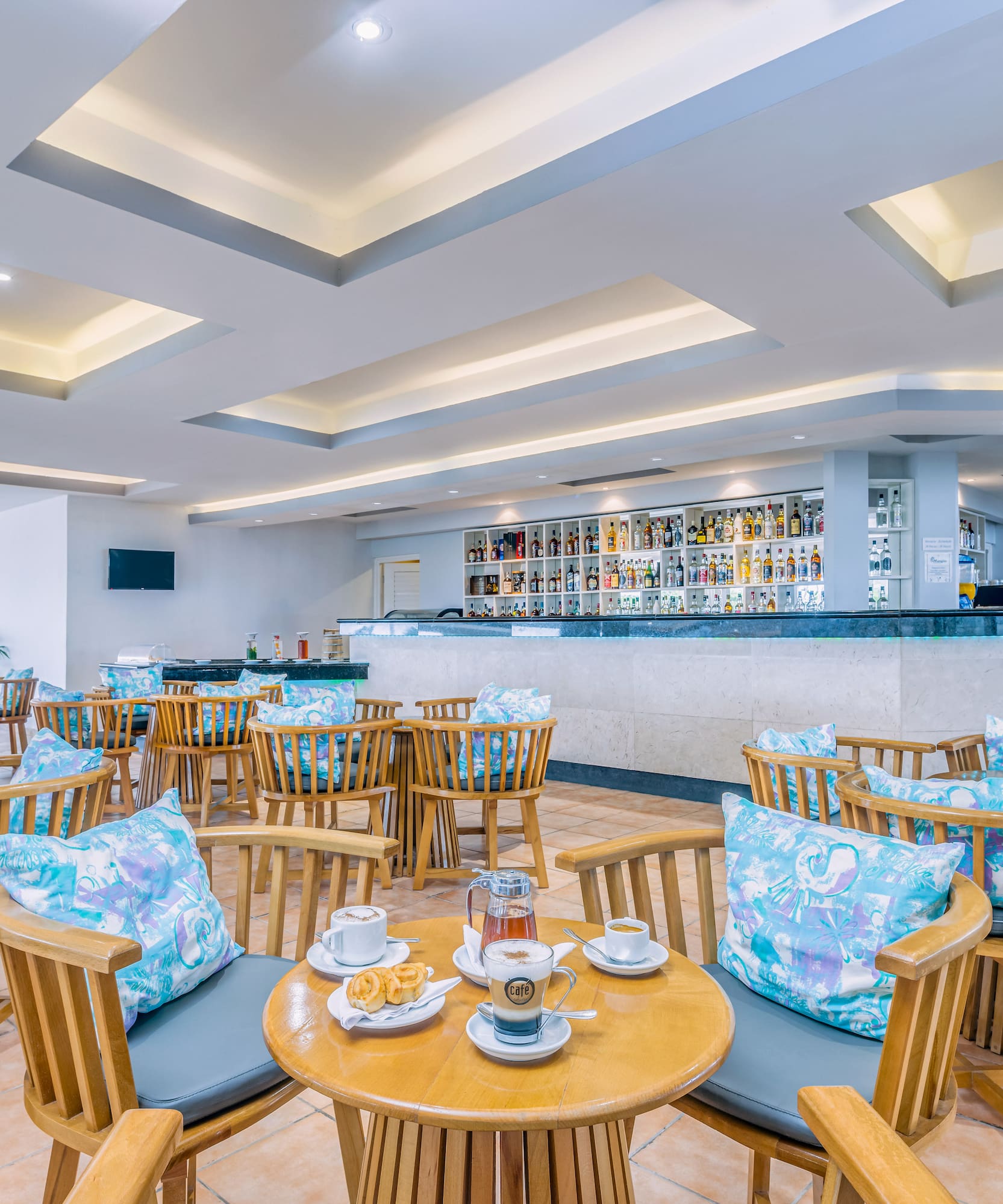 a room with tables and chairs