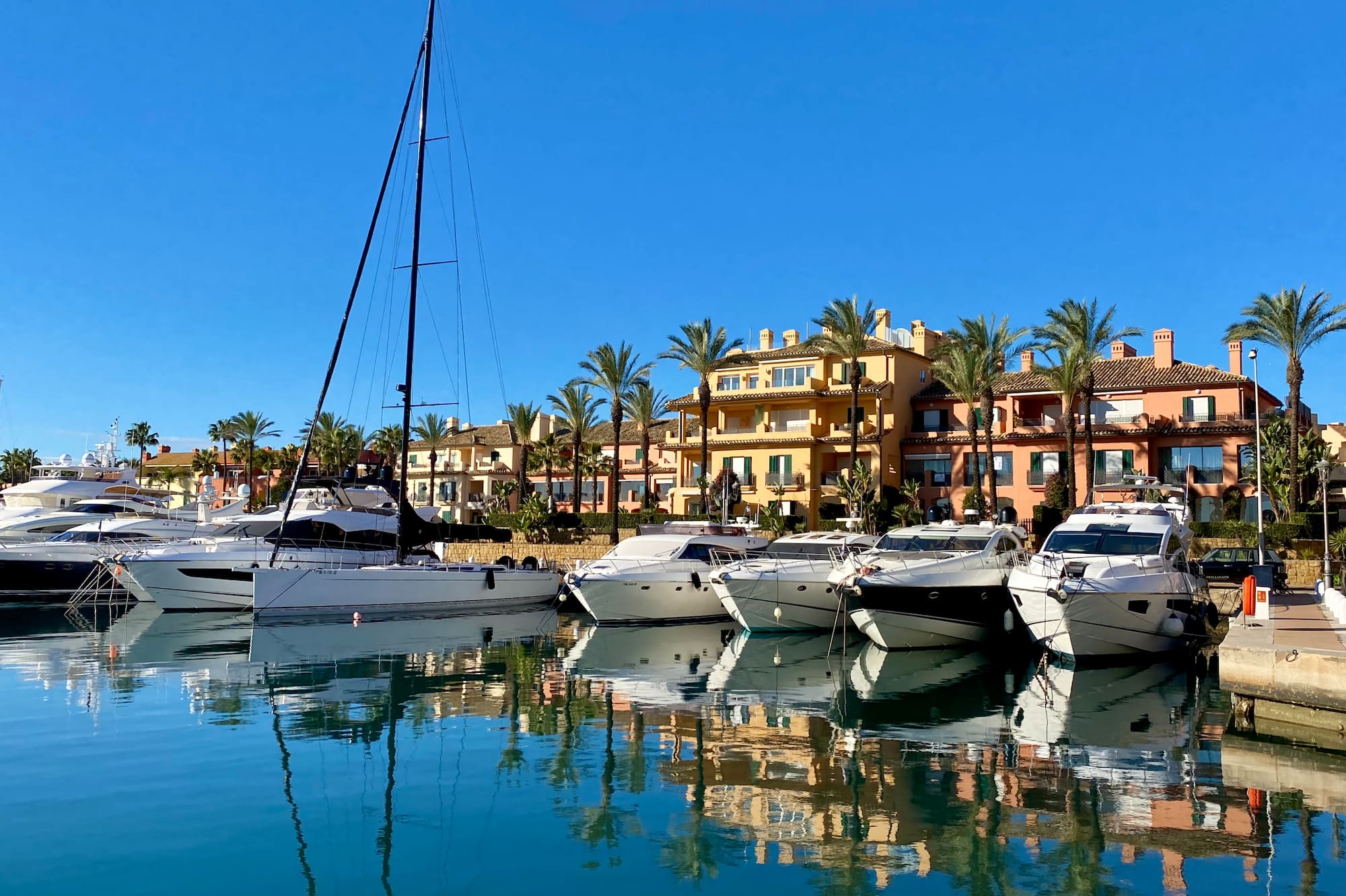 a group of boats in a harbor