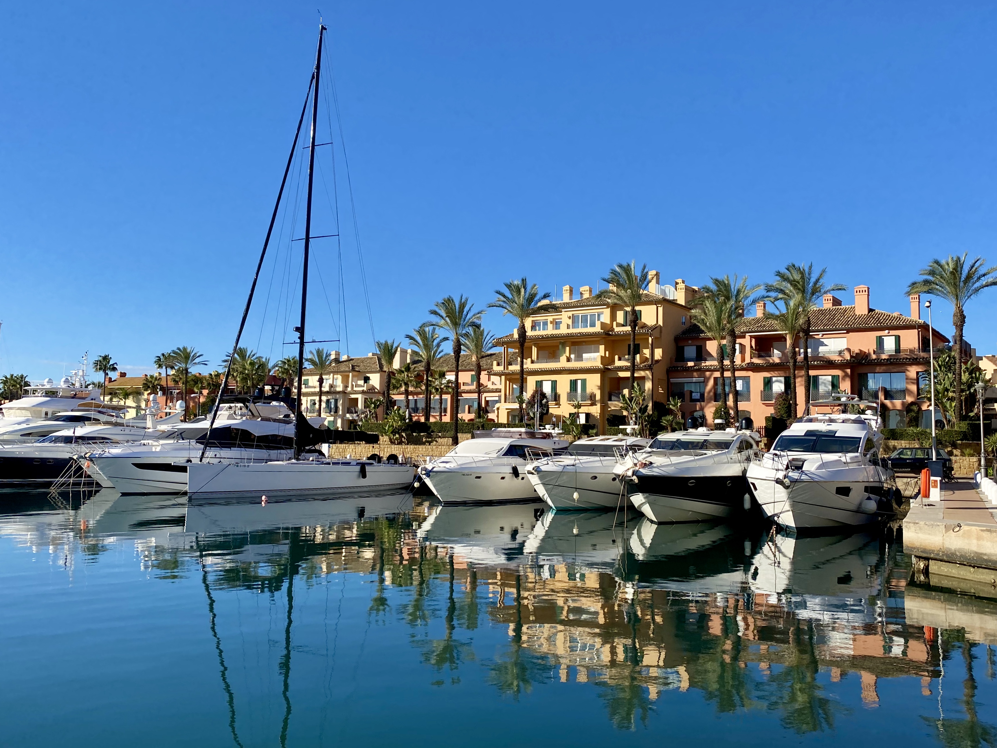 a group of boats in a harbor