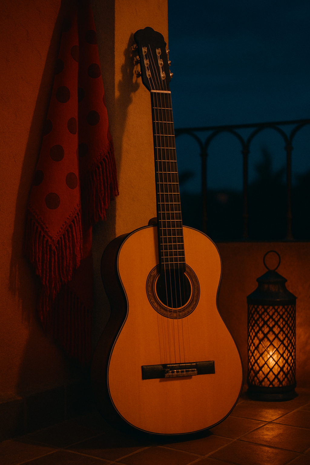 a guitar leaning against a wall