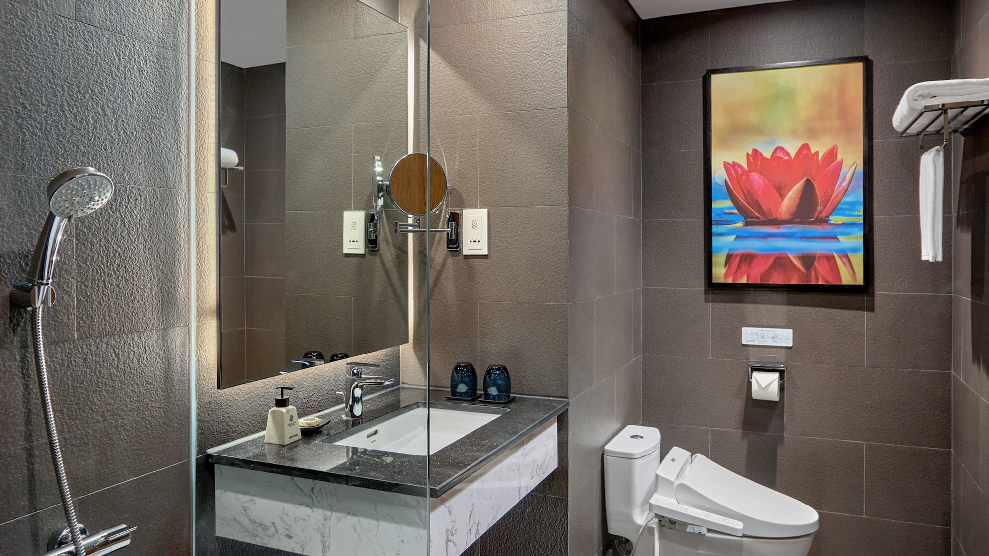 a bathroom with a bathtub and a toilet