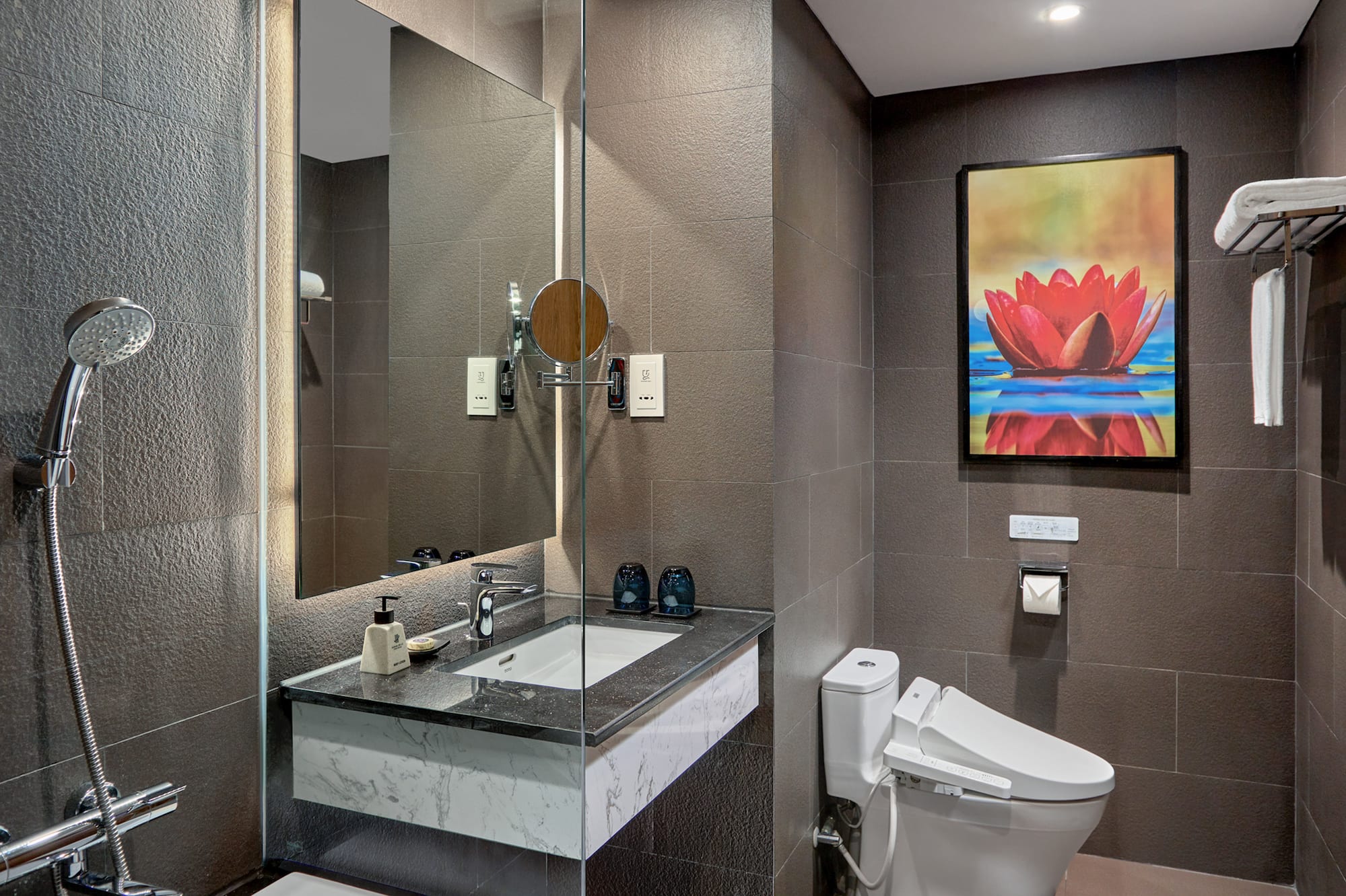 a bathroom with a bathtub and a toilet